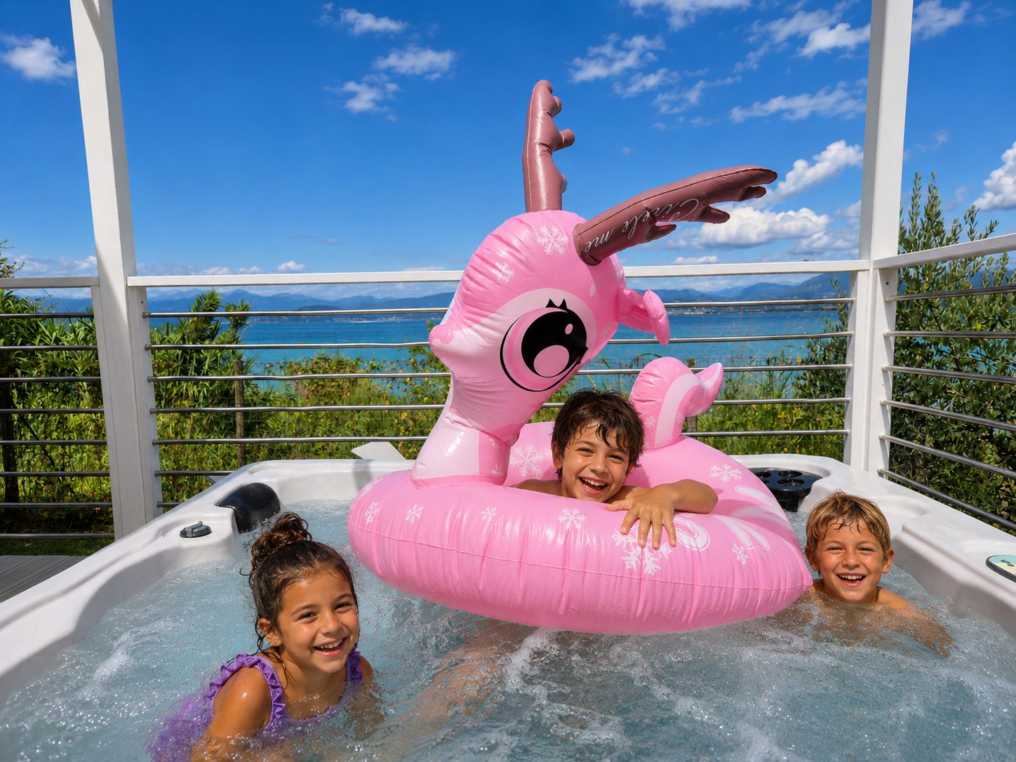 Children in the pool with swim rings